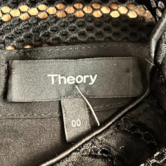 NEW Theory Black Petal Feathered Texture Party Dress Sz 00 - Picture 9 of 15